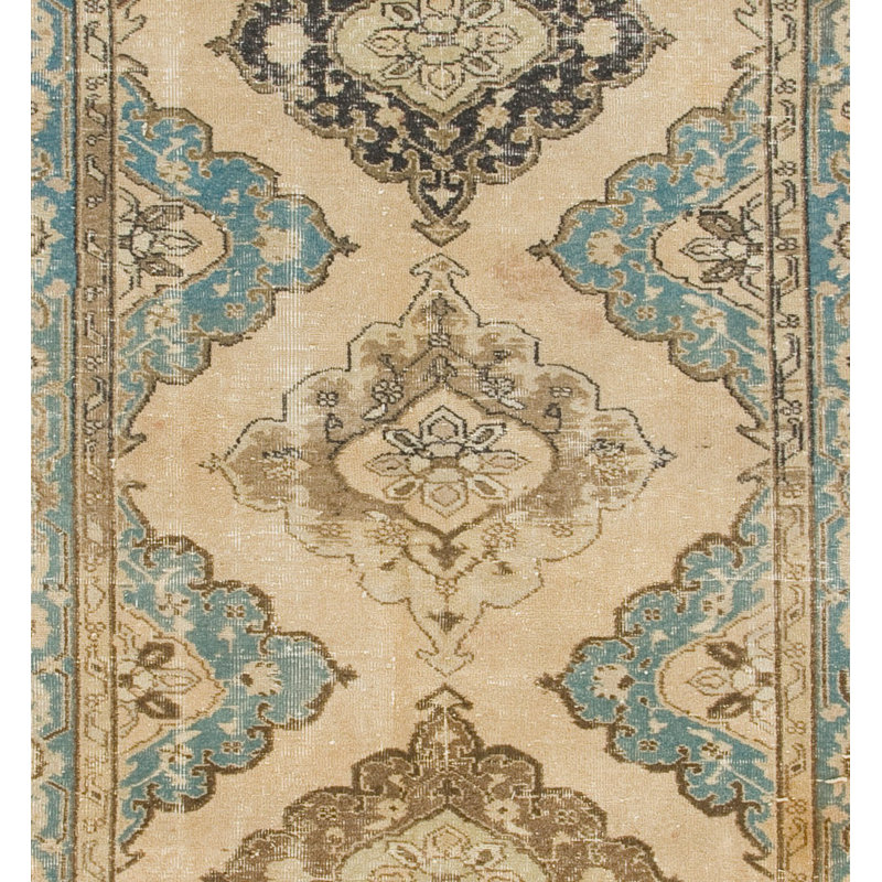 Chemin de table rétro Oushak Anatolian. Tapis de couloir fait à la main, revêtement de sol