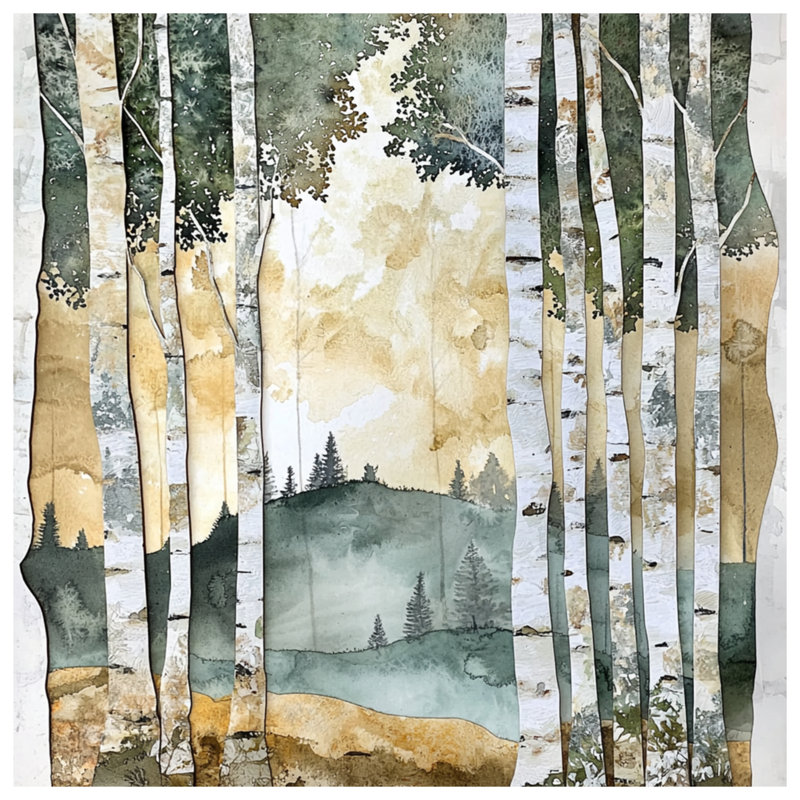 Birch Tree Forest Landscape Wall Tapestry - Forest Wall Decor, 104in H x88 with 4 Grommets