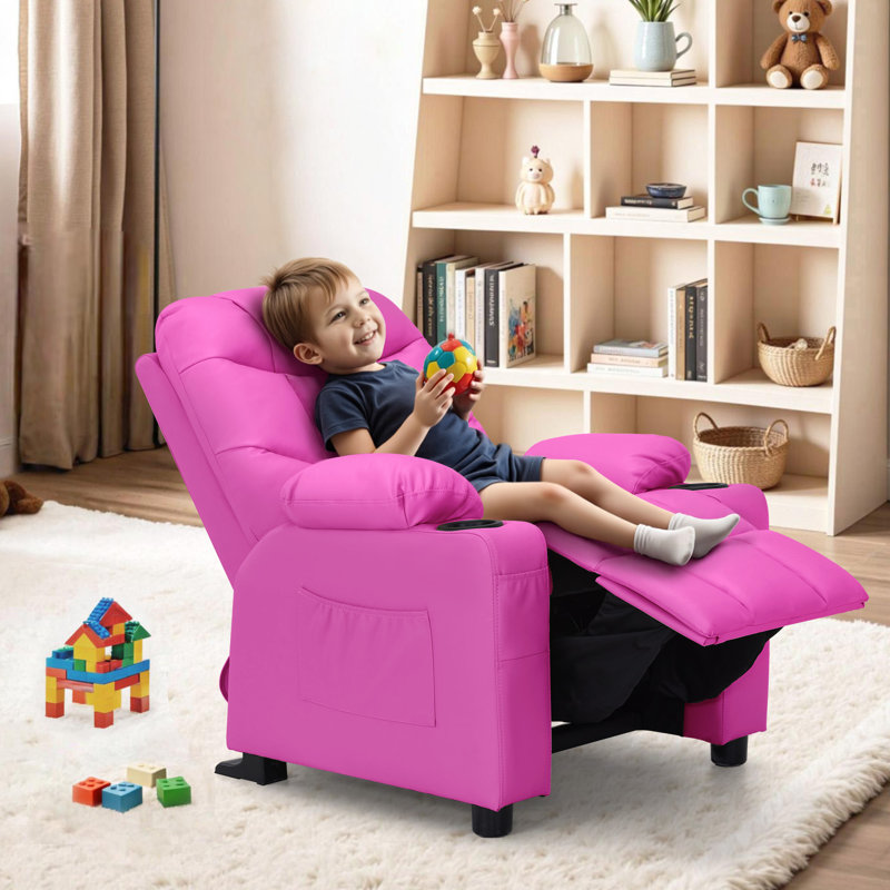 Goggans Kids Recliner with Anti-Tilt, Cup Holder, Pink