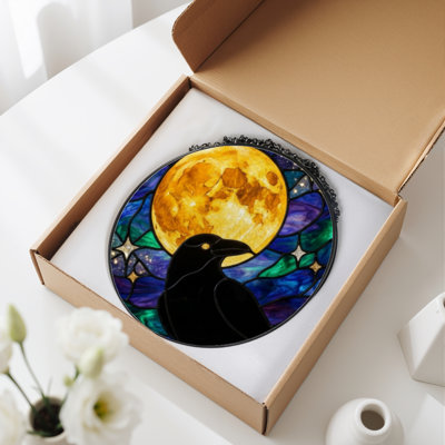 Panneau de vitrail 12 "H Moon Raven