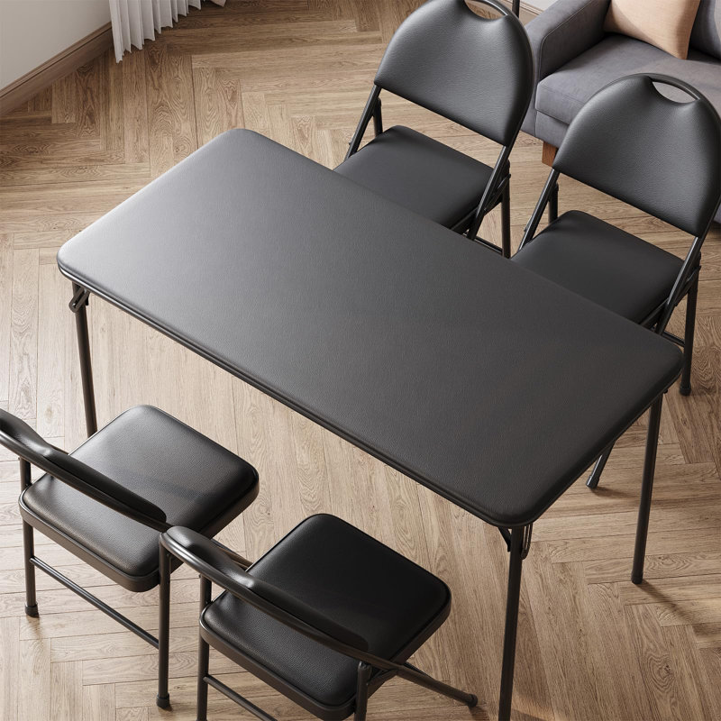 5-Piece Card Table Set,Folding Card Table And Chair Set Of 5 Portable With Padded Tabletop, Black