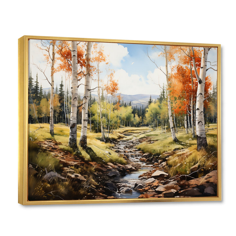 Attiana orange et forêt jaune Aspen I - impression, H 34 po x l 44 po x P 1,5 po, Cadre flottant doré
