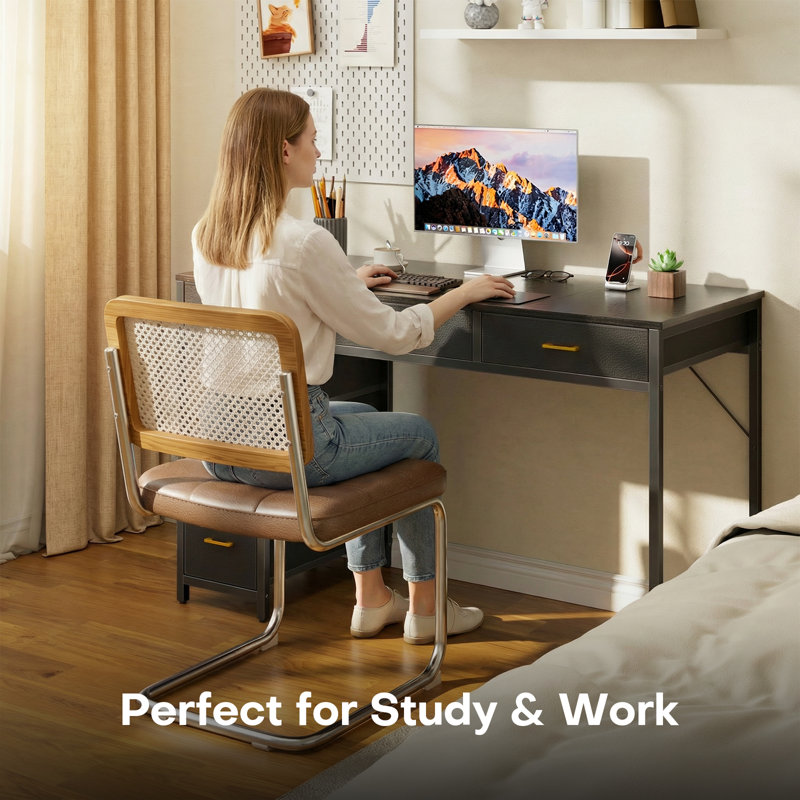 Metal Base Writing Desk, BLACK , Black 