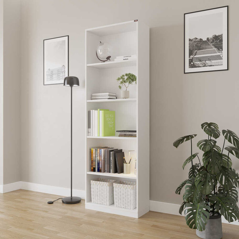 Bibliothèque moderne blanche avec de nombreuses tablettes, 25,2 po x 71,6 po x 10,2 po | Panneau de particules revêtu de mélamine à 100%, conception murale | Rangement élégant et fonctionnel pour la maison et le bureau, couleur unie élégante