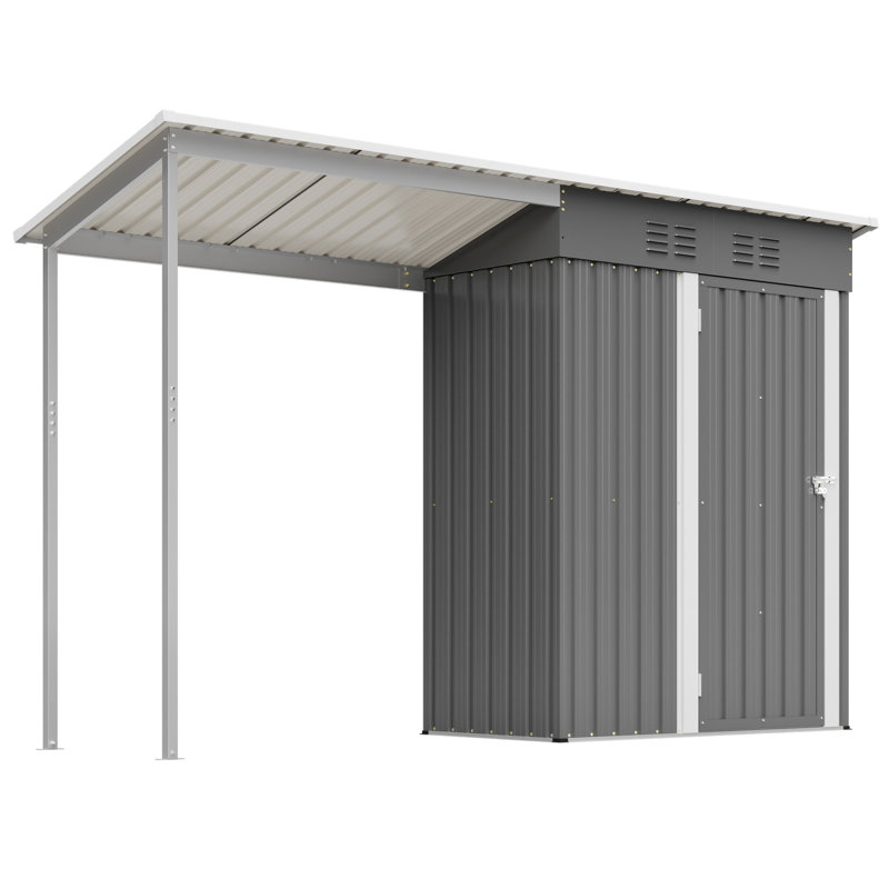 Remise et abri 2 en 1 5 x 3 pi en acier galvanisé résistant aux intempéries, avec rangement ouvert avec pergola ouverte pour la conservation du patio, de la cour et des outils
