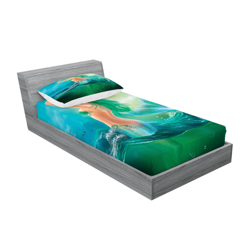 Drap-housse et coussin décoratif bleu vert Ambesonne, Ensemble de draps pour lit simple TG + 3 articles 