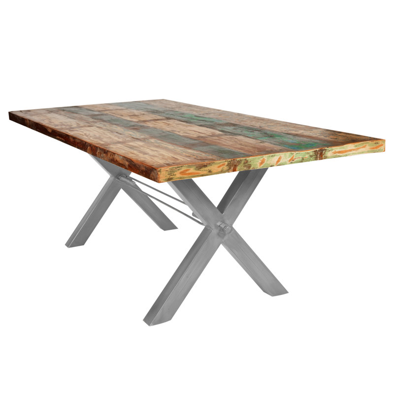 Sarafina Rectangular Wood Top Dining Table, Matt brushed nickel, 76.5cm H x 200cm L x 100cm W