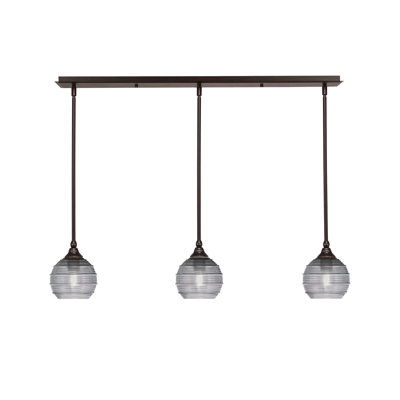 3 Light Stem Hung Linear Pendalier Shown With 6" Ribbed Glass