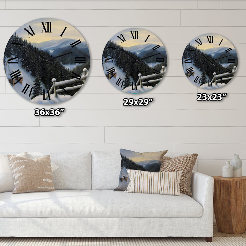 Vue sur les montagnes enneigées - Horloge murale traditionnelle, Grand