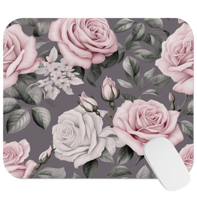 Floral Luxe Roses VII Rose Flowers Cottage Gaming Cute Office Laptop Desk Pad Gift Mat Square Rectangle Non-Slip Mousepad