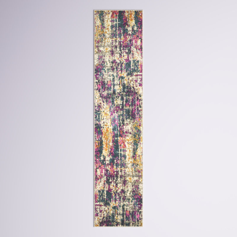 Christa Abstract Ivory/Blue Area Rug, Runner 2'3" x 10'
