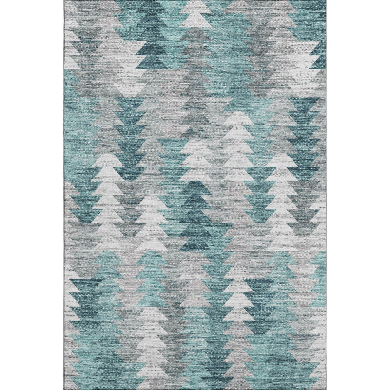 Tapis bleu sarcelle lavable à la machine Premium Cerrito, Rectangle 10 pi x 14 pi