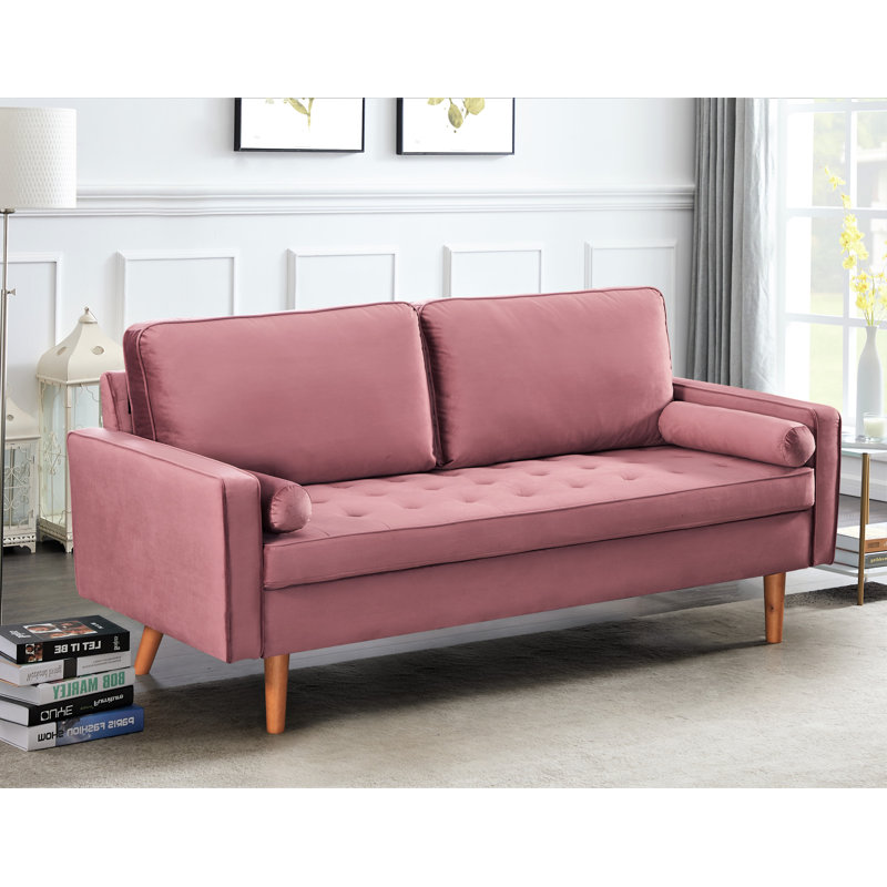 Canapé à accoudoirs carrés en velours 69,6 po Edora, Velours thé rose