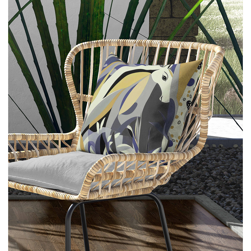 Coussin intérieur / extérieur Mythical Horse, Bleu/jaune, Carré 16 po