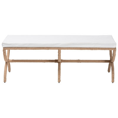 Banc d'appoint en métal avec extérieur en jute tissé, hauteur 19,23 po, largeur 51,75 po, brun, coussin en tissu amovible, rembourrage en mousse, pieds, profondeur 20,05 po, 30,74 lb, entièrement assemblé et fabriqué, coussin