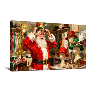 Père Noël de Noël dans un magasin de chapeaux avec chapeaux de fête