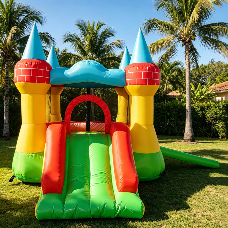 Château gonflable avec glissade et souffleur GOOSH - Château extérieur pour enfants, H 94,4 po x L 141,7 po x P 94,4 po
