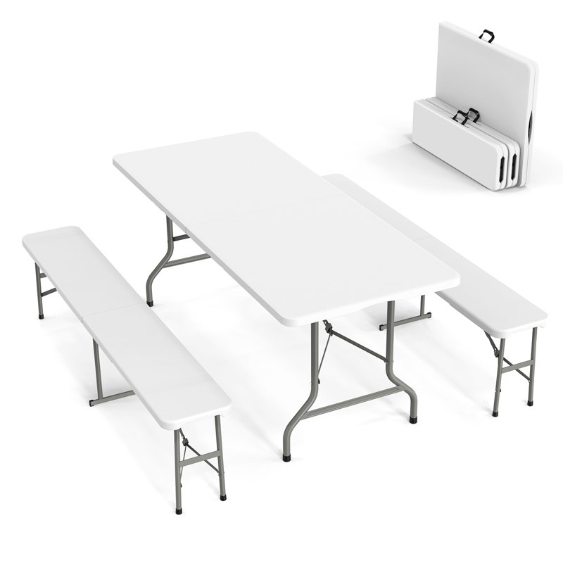 Ensemble de salle à manger rectangulaire pliant pour 4 personnes blanc