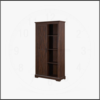 Grande armoire de rangement à porte de grange avec tablettes ouvertes et cachées, style campagnard rustique pour la cuisine et l'organisation à la maison