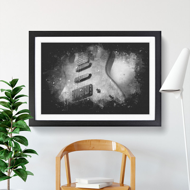 Electric Guitar Vol.2 Paint Splash - Picture Frame Graphic Art, 36cm H x 48cm W x 2cm D, Black