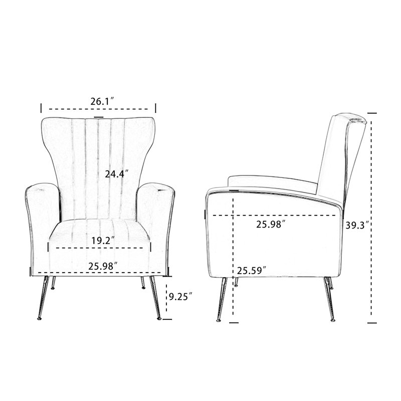 Fauteuil à oreilles en velours avec pieds dorés, espace de détente rembourré, pour chambre à coucher, blanc - salon simple et chambre à coucher