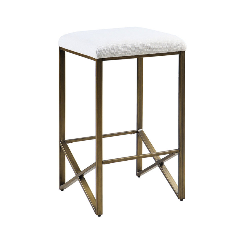 Backless Upholstered Counter Stool 26" - Modern And Functional Design. Bronze Metal Base, Padded Seat For Comfort. Assembly Required, Tools In Package Fabric On Frame Space Saving Music Room Required