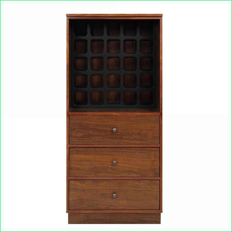 Armoire à vin, brun noyer rustique | Peut contenir 25 bouteilles | 3 tiroirs | Autoportant | Noyer | Bois synthétique