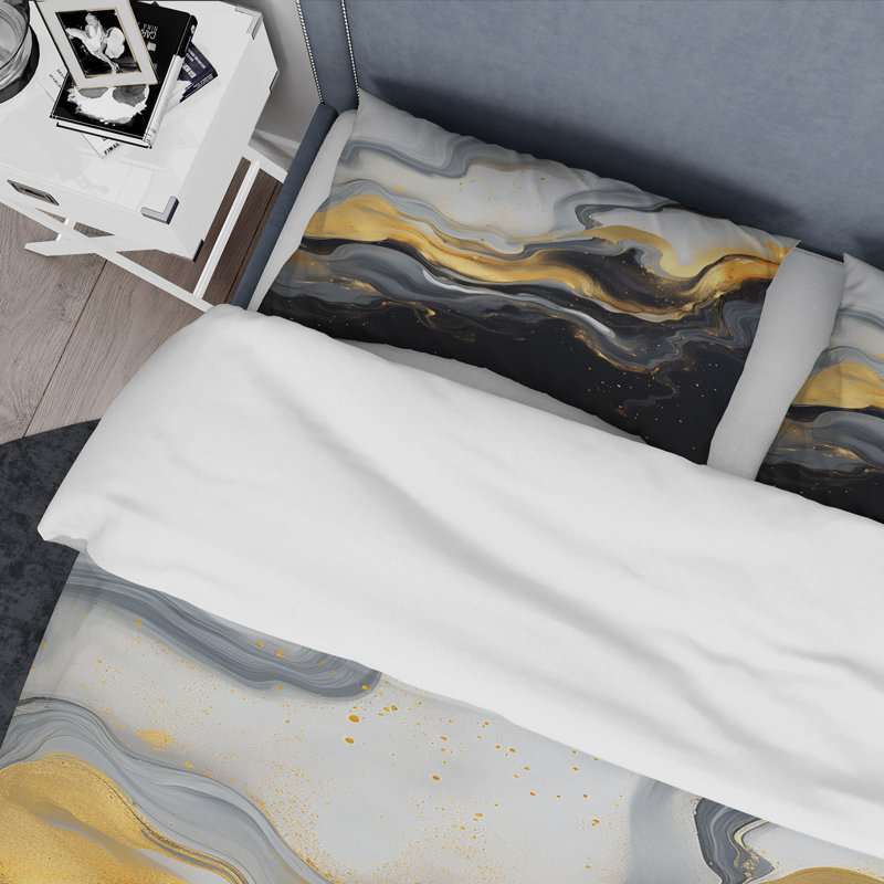 Ensemble de housse de couette en marbre doré et noir Essence V - Abstract Marble