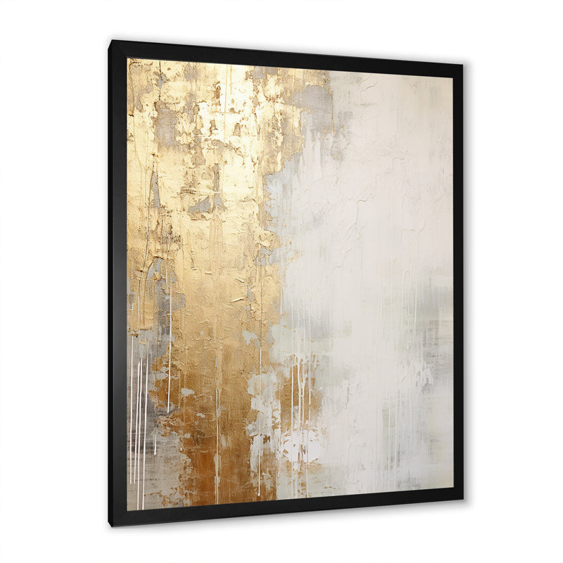 «Minimal Gold and Beige Abstract River III - Northern Lights», reproduction d'art murale, H 20 po x l 12 po, Noir