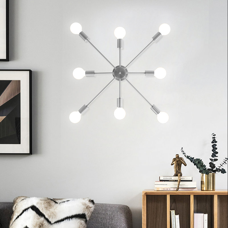 Dushka 8-Light 30.12'' Dimmable Sputnik Sphere Modern Linear Chandelier Semi Flush Mount Ceiling Fixture, Brushed Nickel