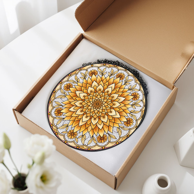 Panneau de vitrail Mandala, H 7,8 po