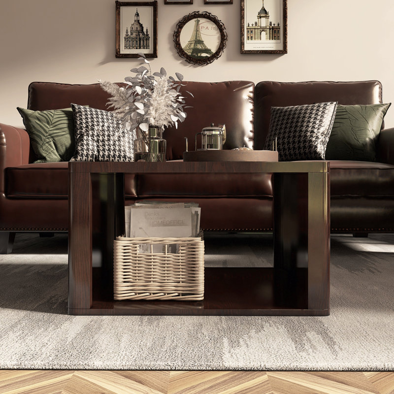 Square Coffee Table For Living Room, Dark Brown