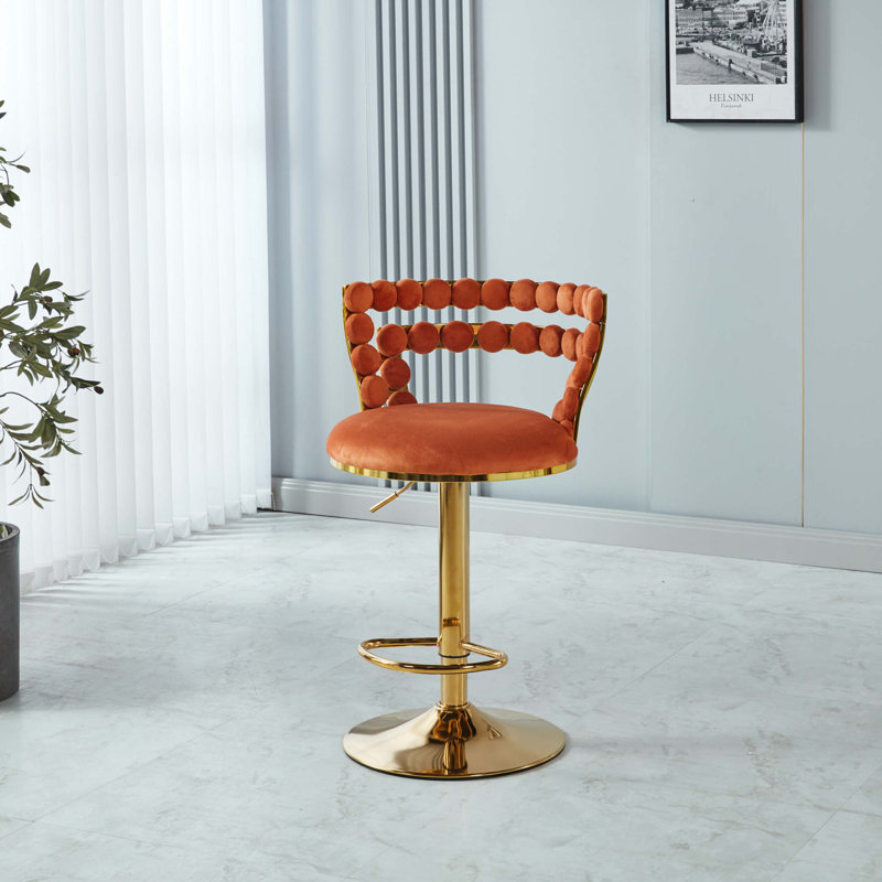 Chaise de bar moderne (ensemble de 2) avec pieds en tube de fer, coussins moelleux et dossier confortable, Orange