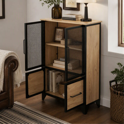 Meuble de rangement avec 4 portes en fer et tablette réglable, structure et pieds en métal pour salon