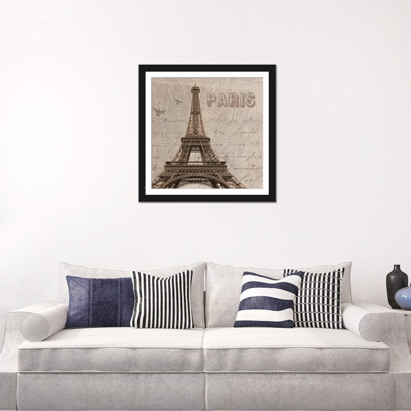 Paris I, impression sur toile tendue, H 24 po x l 24 po x P 1 po, Papier beaux-arts encadré noir, Blanc