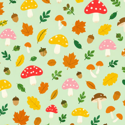 Peel and Stick Wallpaper autumn fall mushroom cute maple leaf acorn toadstool green orange Contact Paper Removable Self Adhesive Wall Mural Wall Decor for Bedroom Kitchen Cabinets 17.7in x 118in