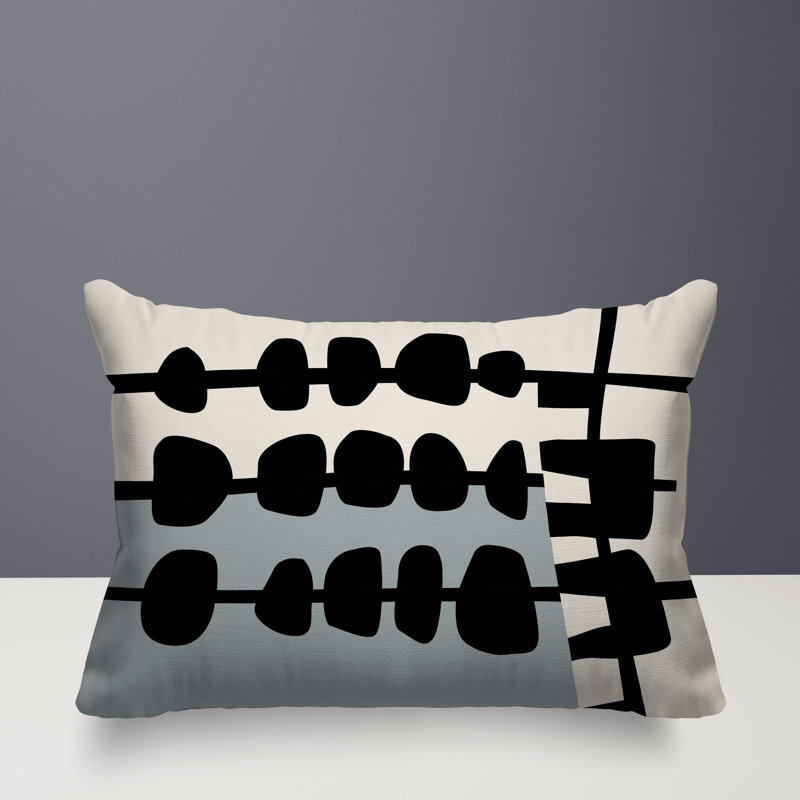 Oreiller rectangulaire réversible intérieur / extérieur Dola, H 18 po x l 25 po, Gris / noir / blanc cassé