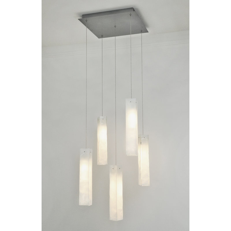Luminaire suspendu rectangulaire en grappe 5 lumières, blanc