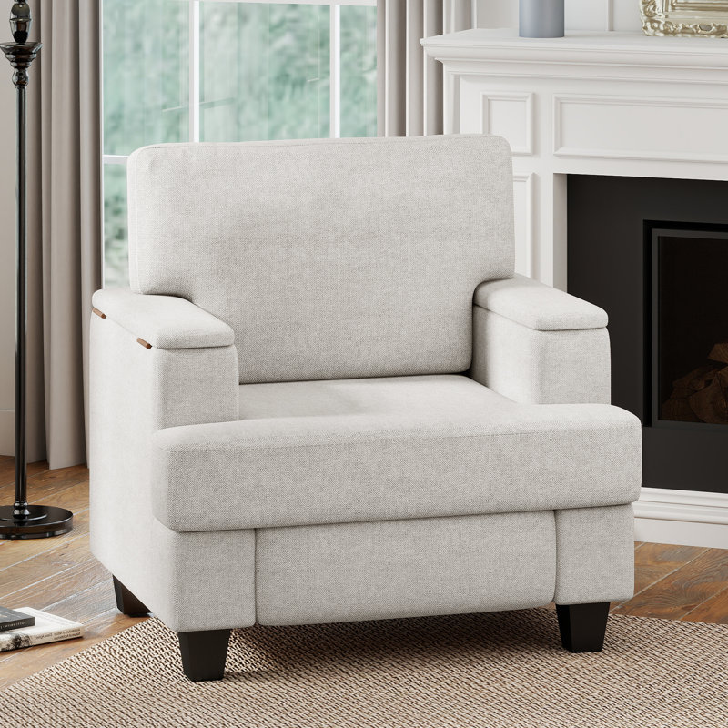 Standard Upholstered Single Seat Sofa with Armrest Storage Box, White