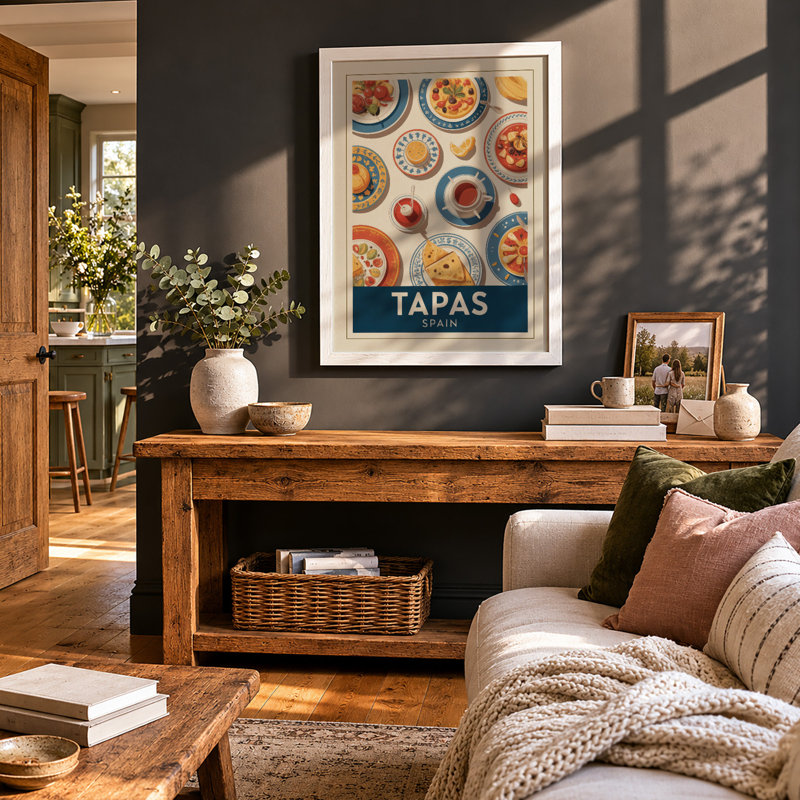 Tapas Spain Retro - Framed Print, A1 - 84.1 x 59.4 cm, White