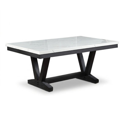 Dining Table Antique Black Wooden Faux Marble Table Top Dining Room Furniture 1pc Contemporary Style