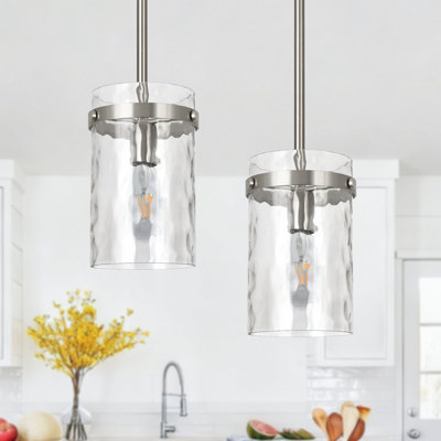 (Set of 2)1-Light 5.1"W Modern Industrial Glass Pendant Light for Kitchen Island, Over Sink