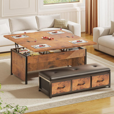 Lift Top Coffee Table Set, 43'' Multi-Function Coffee Table With Storage Drawers And Hidden Compartment
