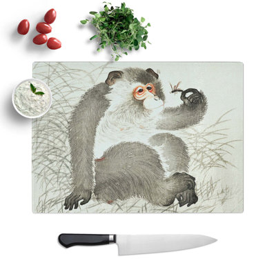 Glass Monkey With An insect by Ohara Koson Chopping Board