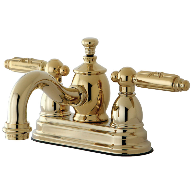 Kingston Brass Georgian Two-Handle 3-Hole Deck Mount 4" Centerset Bathroom Faucet with Brass Pop-Up, Polished Brass
