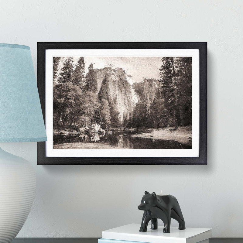 Cliffs of Yosemite Valley California - Picture Frame Painting Print, 48cm H x 65cm W x 2cm D, Black Framed