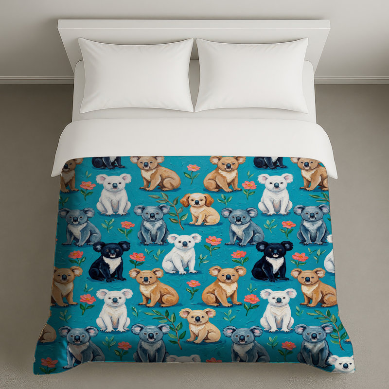 Housses de couette à motif de koalas et de fleurs, King