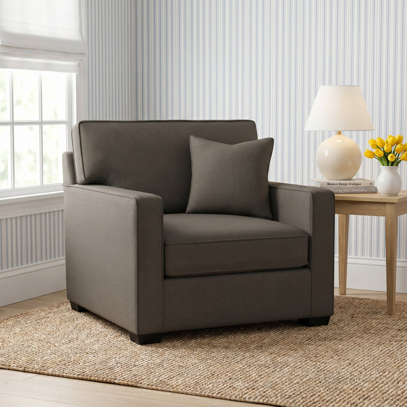 Gramercy Park Upholstered Accent Chair, Java Finish, Lapis Plaid