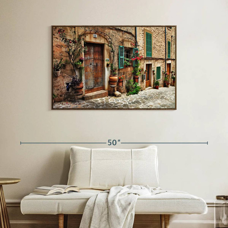 Méditerranée vieille ville, Cadre flottant en noyer, 40 po x 27 po