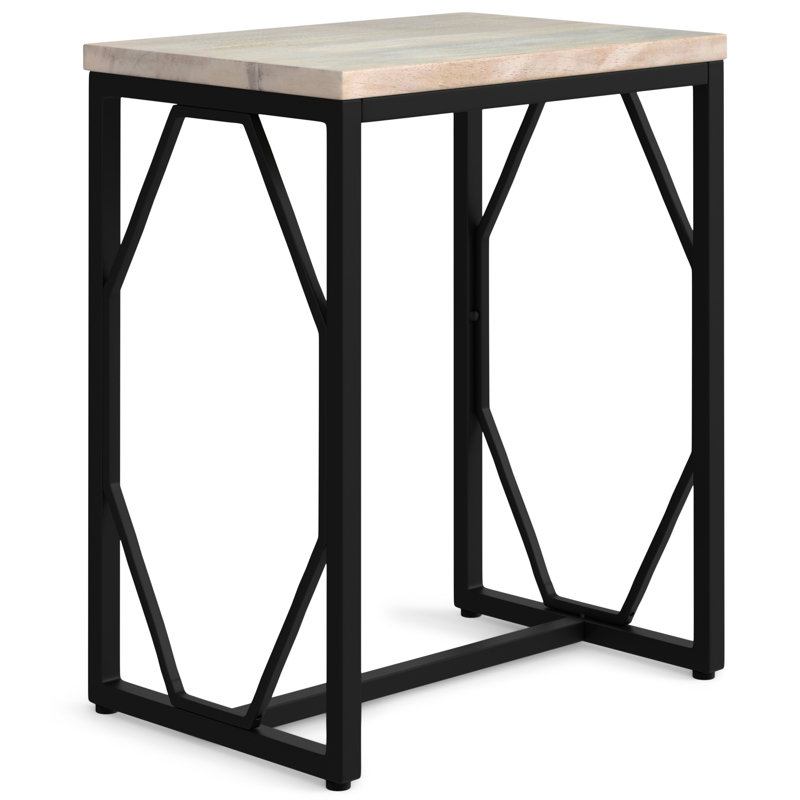 Selma 20" White Wash Wood and Black Metal Accent Table